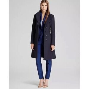 REISS Wool Blend Virginia Fit & Flare Navy Blue Women's Coat Sz L